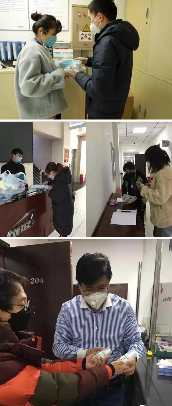 發(fā)放防護(hù)物資：口罩、手套、消毒液、洗手液